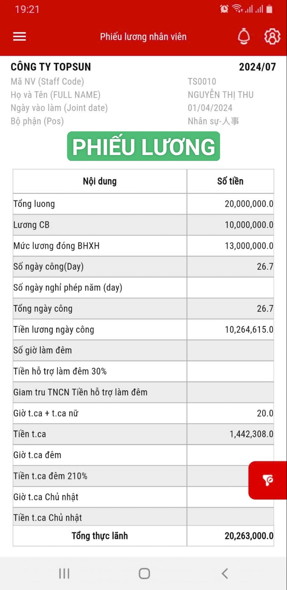 Phiếu lương cá nhân trên Mobile Phiếu lương cá nhân trên Mobile